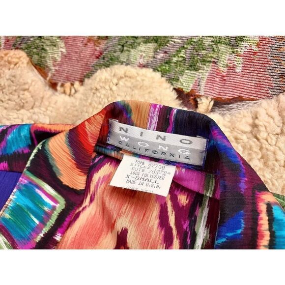 Vtg 1980s Purple Abstract Print Bold Geometric Statement Jacket Sz S Rockabilly - Picture 5 of 6